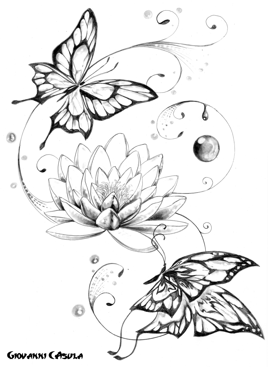 878x1200 Lotus Flower Butterfly Tattoo