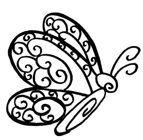 600x589 Lovely Butterfly Drawing In Classic Style Coloring Page