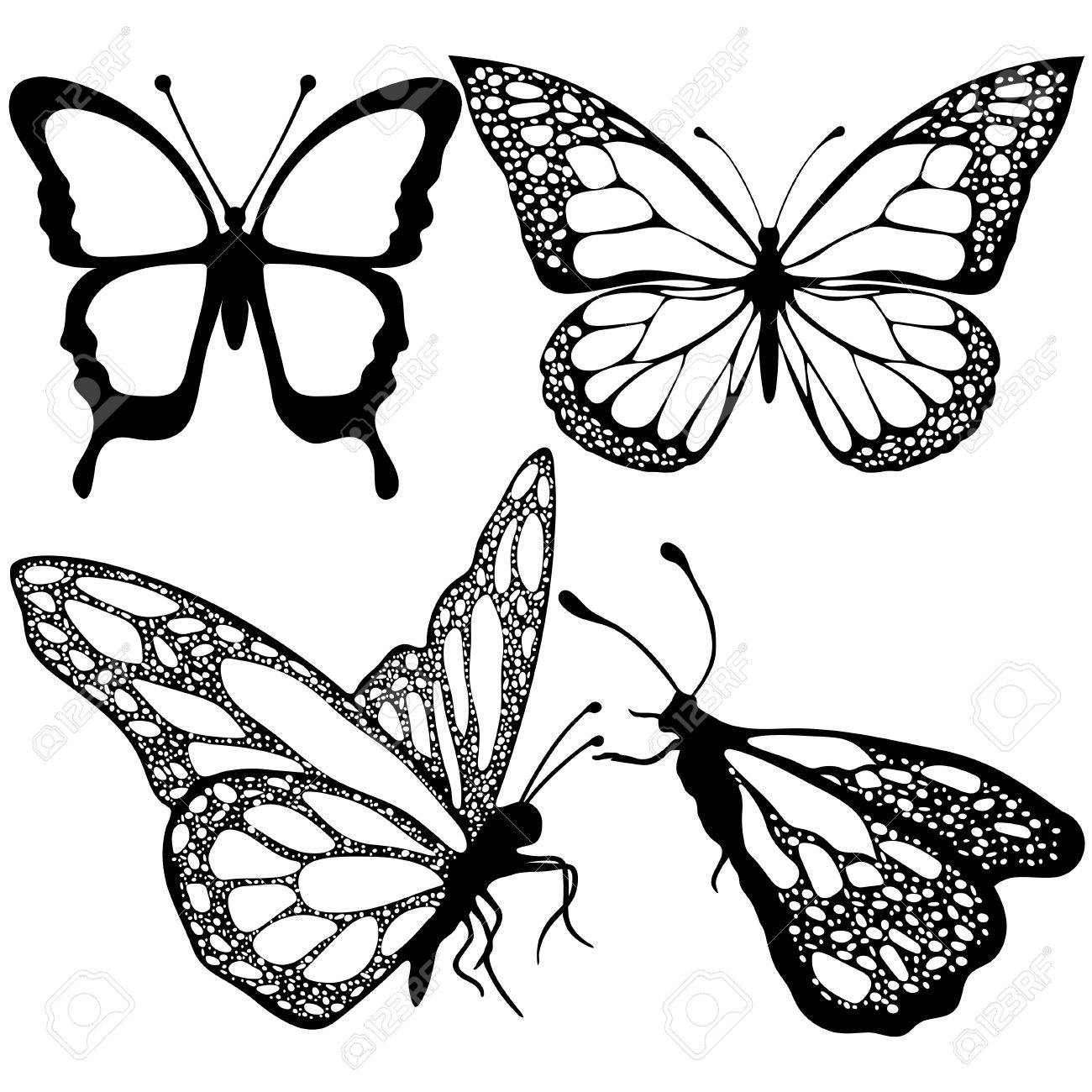 1300x1300 Butterflies Set, Monochrome, Coloring Book, Black And White