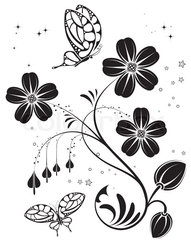 627x800 Flower Background With Butterfly, Element For Design, Vector