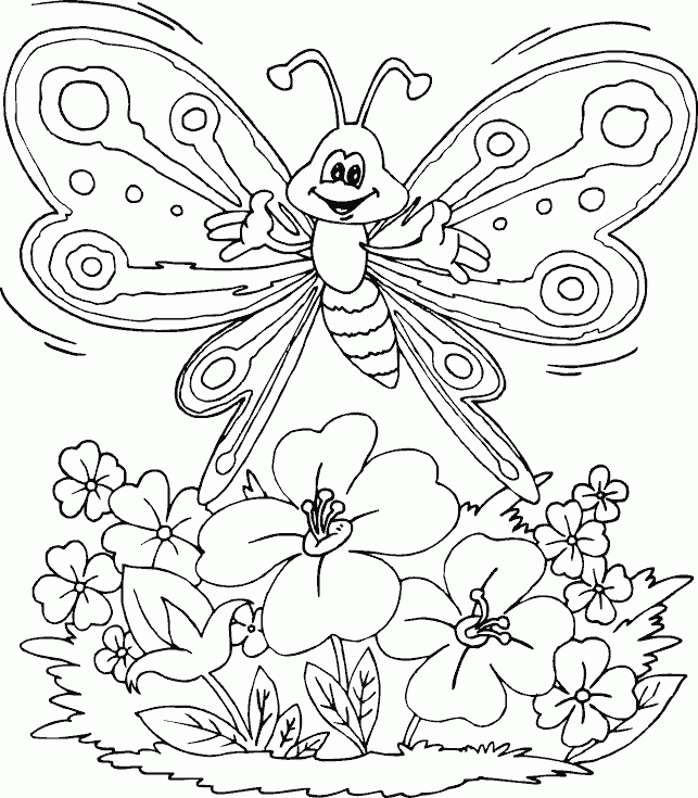 643x735 Pictures Of Flowers And Butterflies To Colour In Butterfly Over