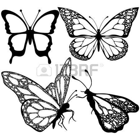 450x450 Butterflies Set, Monochrome, Coloring Book, Black And White