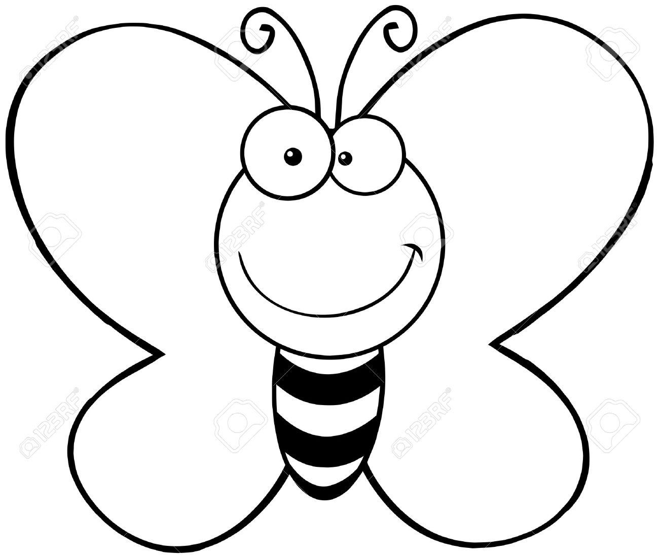 1300x1102 Outlined Smiling Butterfly Cartoon Mascot Character Royalty Free