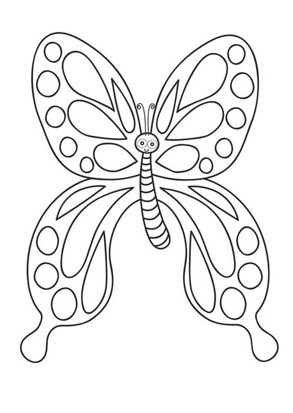 600x845 Sweet Cartoon Butterfly With Big Rounded Eyes Coloring Page