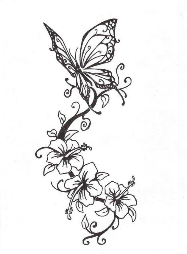628x853 Butterfly On Flowers Tattoo Design