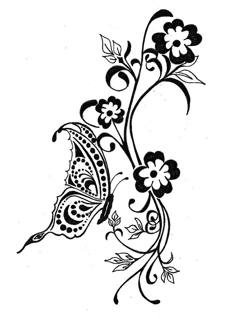 754x1060 Butterfly And Flower Designs Butterfly And Flower Drawing Designs