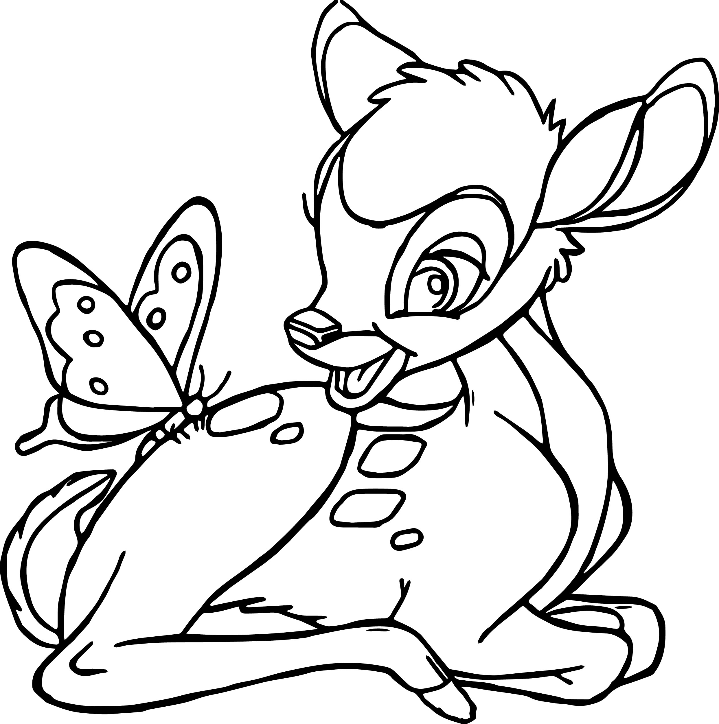 2485x2503 Bambi And Butterfly Coloring Pages For Kids Free Printable Animals