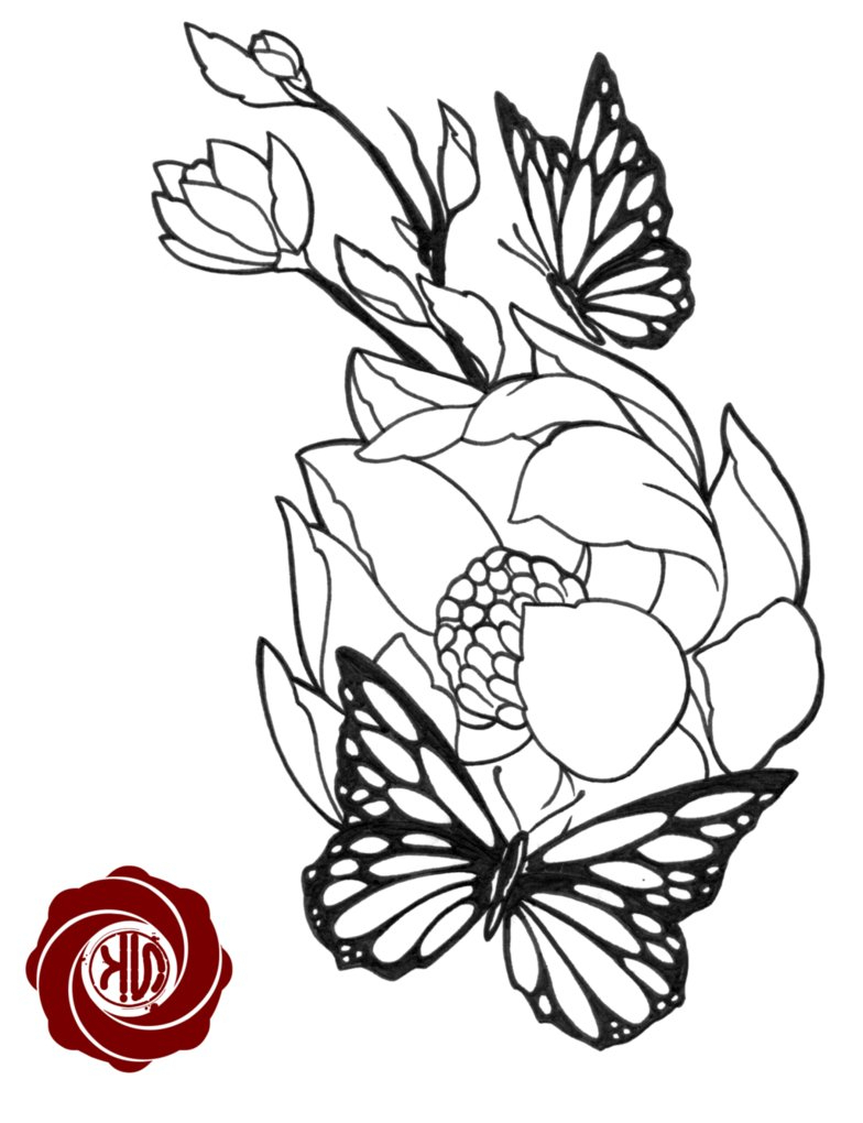 784x1020 Drawings Of Flowers And Butterflies Flowers With Butterfly Tattoo
