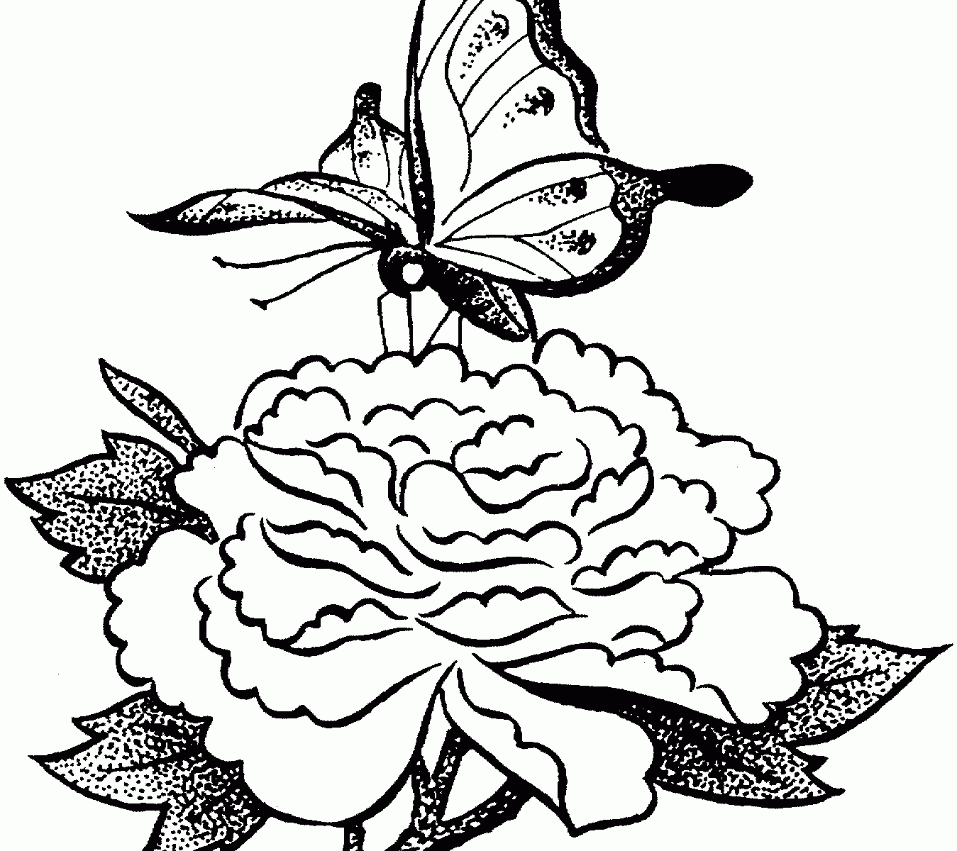 1349x1200 Drawing Butterfly Flowers Tulips Coloring Page Free Printable