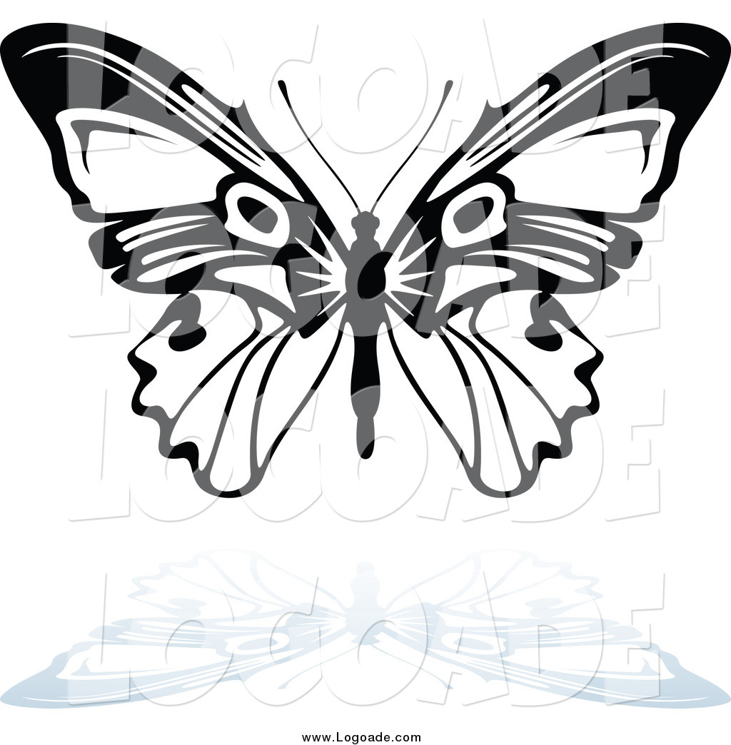 1024x1044 Clipart Of A Black And White Butterfly Flying And Shadow Logo By