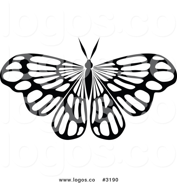 600x620 Royalty Free Vector Of A Black And White Butterfly Flying Logo By