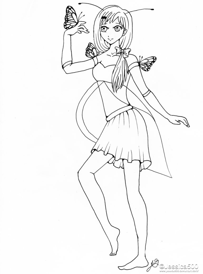 770x1038 Butterfly Girl Line Art By Jessica500