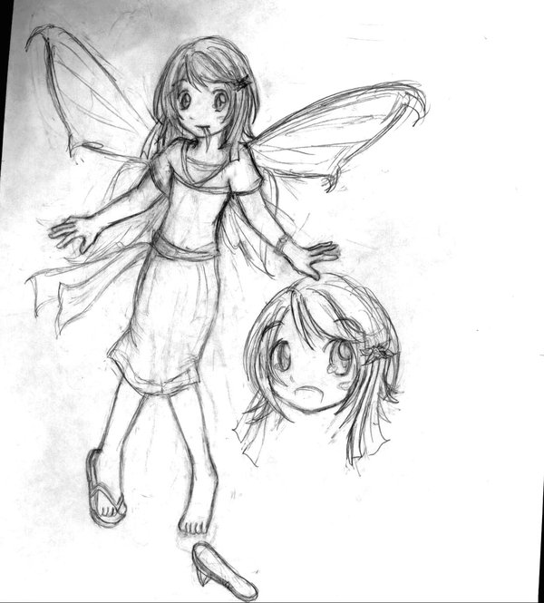 600x665 Butterfly Girl Sketch By Myrael