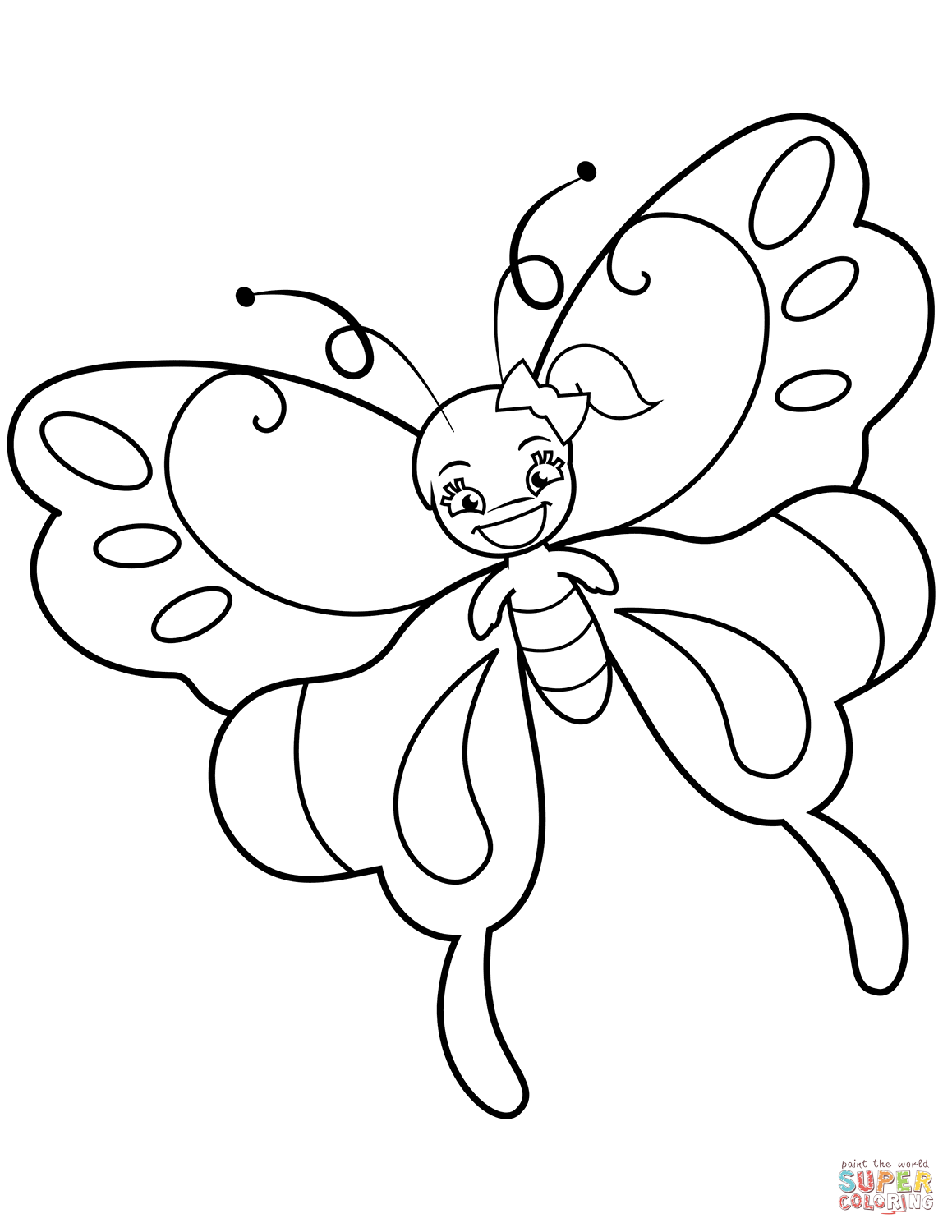 1159x1500 Cute Butterfly Girl With Ponytail Coloring Page Free Printable