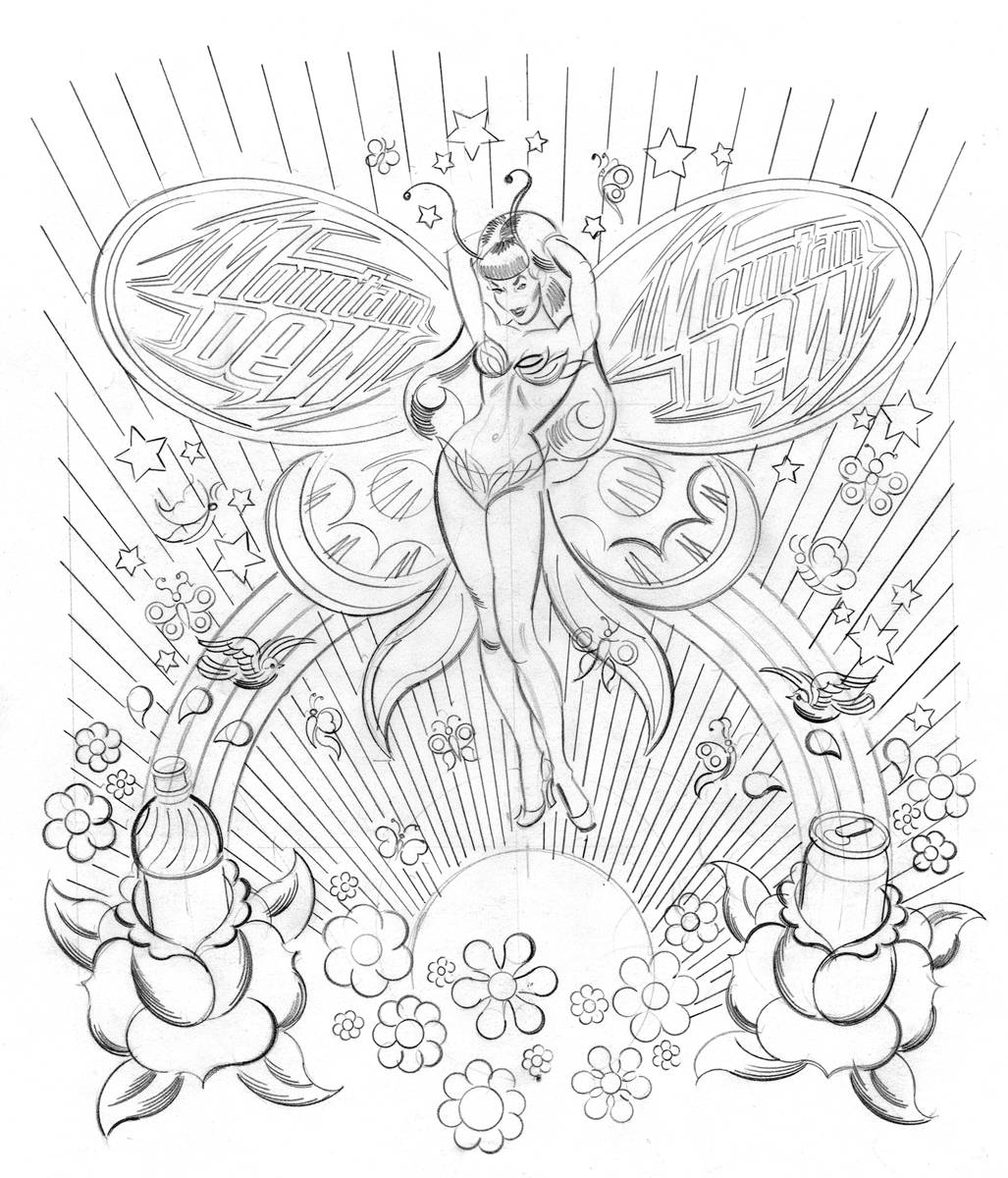 1027x1200 Pencil Drawing Of Pin Up Butterfly Girl!, In Mitchell O'Connell'S