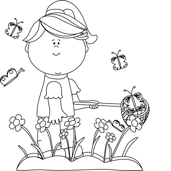 550x550 Garden Clipart Black And White Girl Catching Butterflies Clip Art
