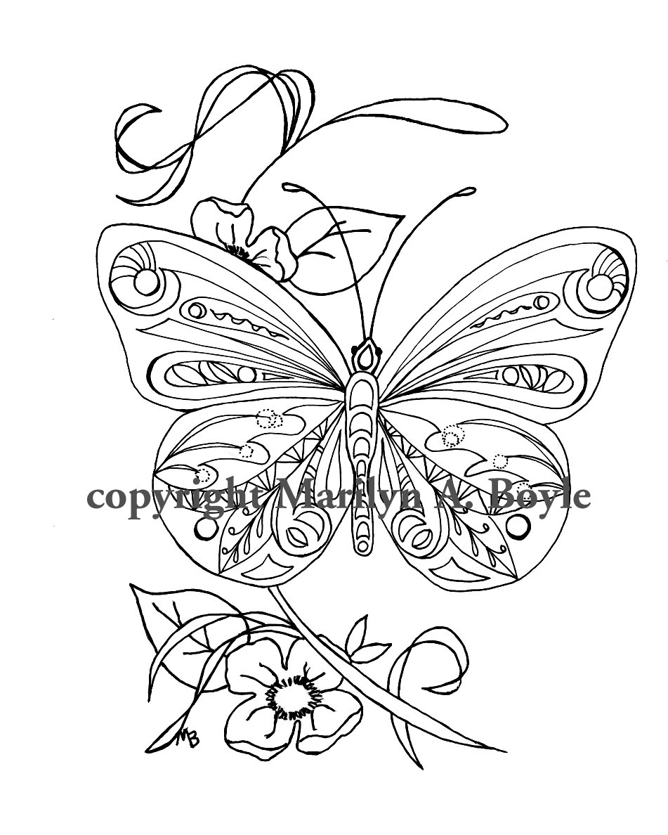 951x1188 Set Of Five Adult Coloring Pages Digital Download, Butterflies