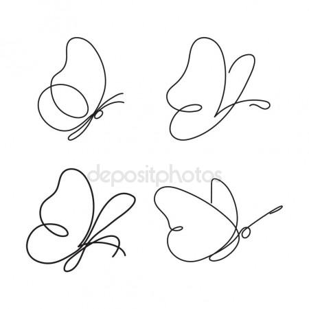 450x450 Set Modern Continuous Line Butterfly. One Line Drawing