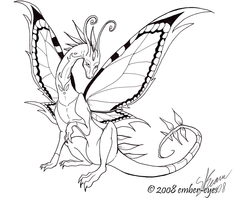 900x763 Butterfly Dragon Line Art By Ember Eyes