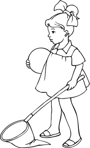 293x480 A Little Girl With A Butterfly Net Coloring Page Free Printable