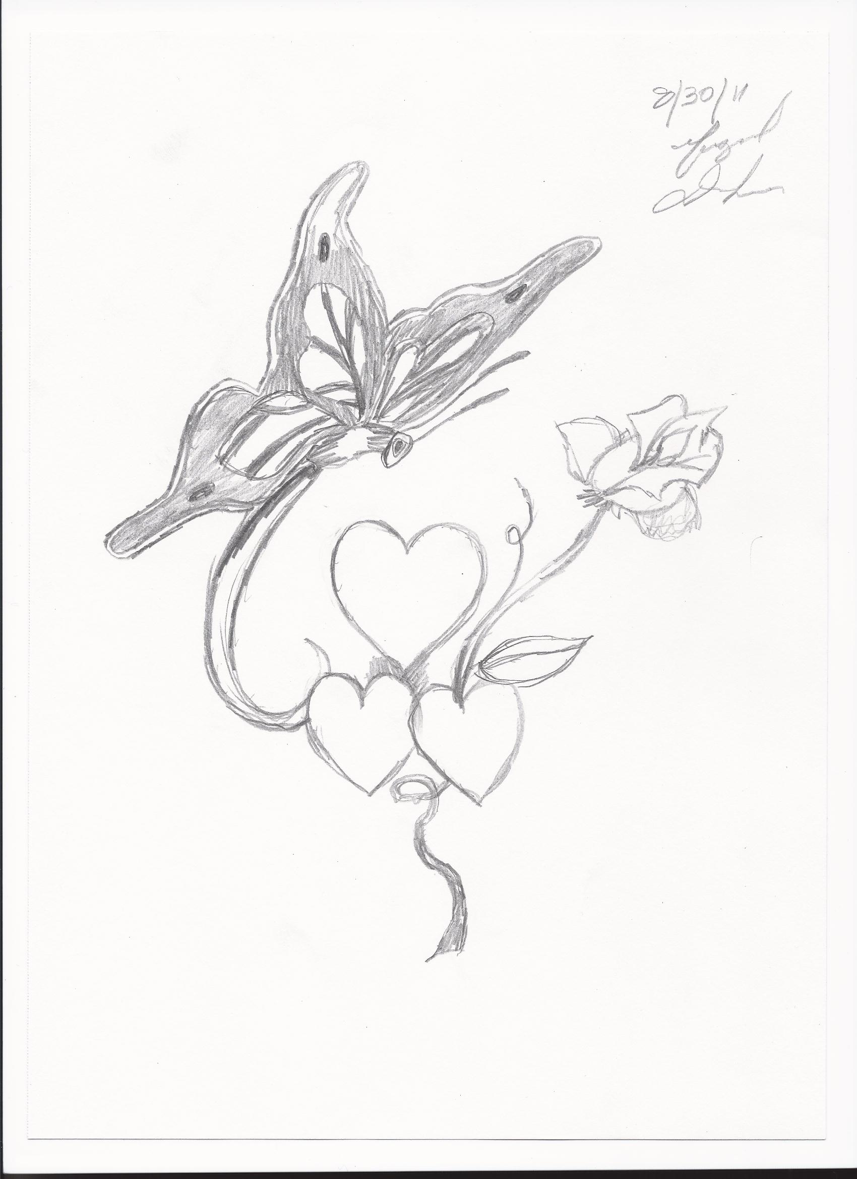 1700x2338 And Butterflies And Hearts Drawings