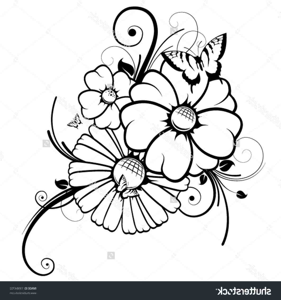 1185x1264 Drawing Of Flowers And Butterflies