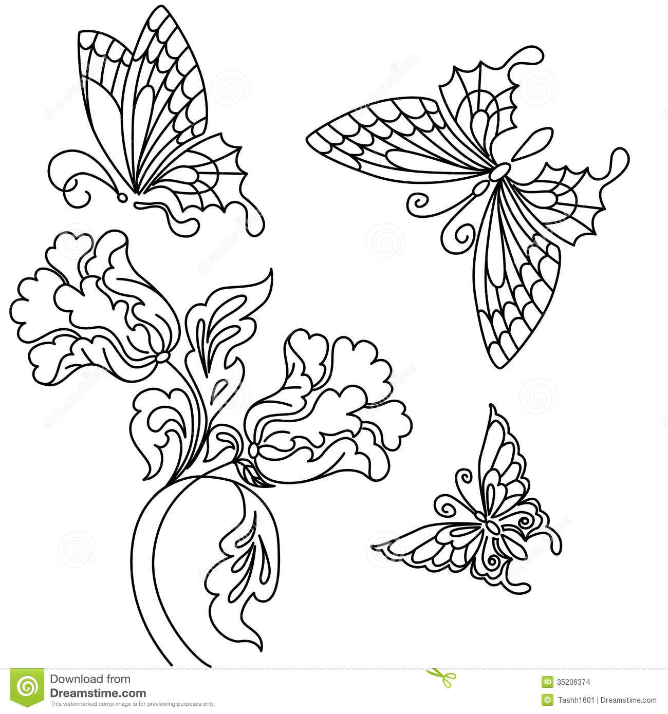 1300x1390 Flower Butterfly Black And White Drawing