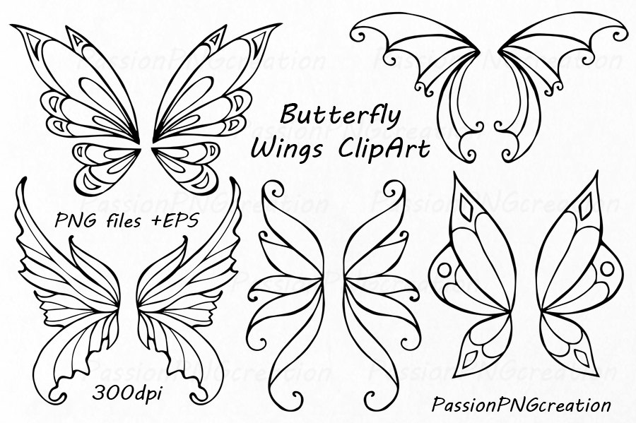 900x599 Butterfly Wings Clipart Doodle Wings Clip Art Hand Drawn