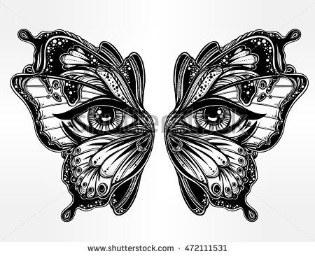 450x366 Beautiful Butterfly Wings Mask With Eyes In Retro Flash Tattoo