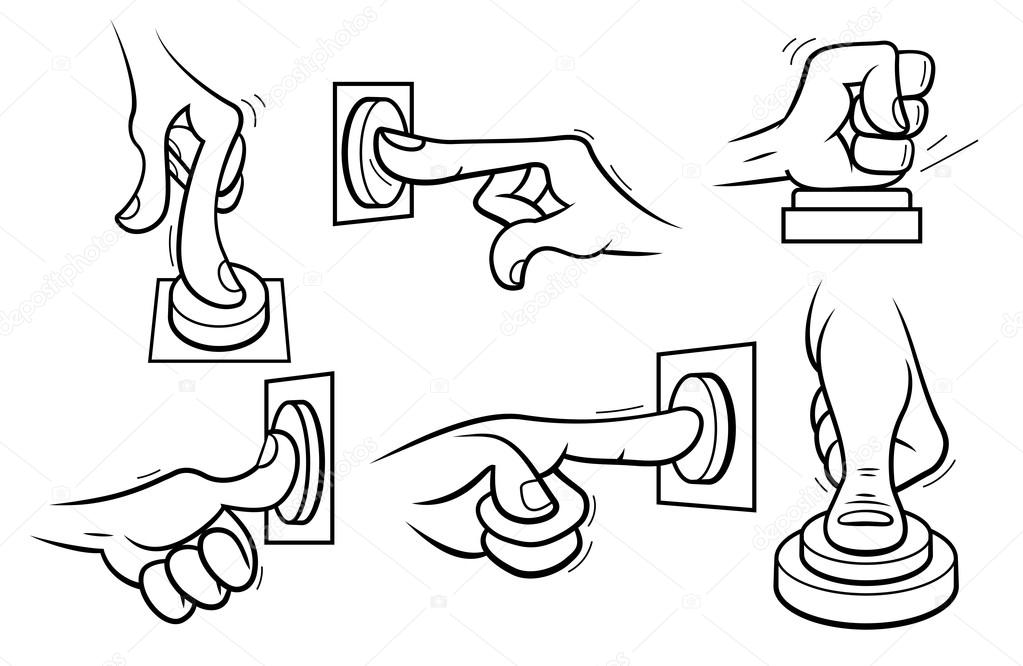 1023x666 Cartoon Hands Pushing Button. Outline. Stock Vector Pepelaz