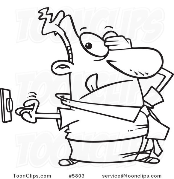 581x600 Cartoon Black And White Line Drawing Of An Uncertain Business Man