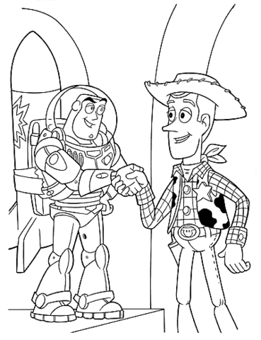 369x480 Buzz Lightyear Shakes Hand With Sheriff Woody Coloring Page Free
