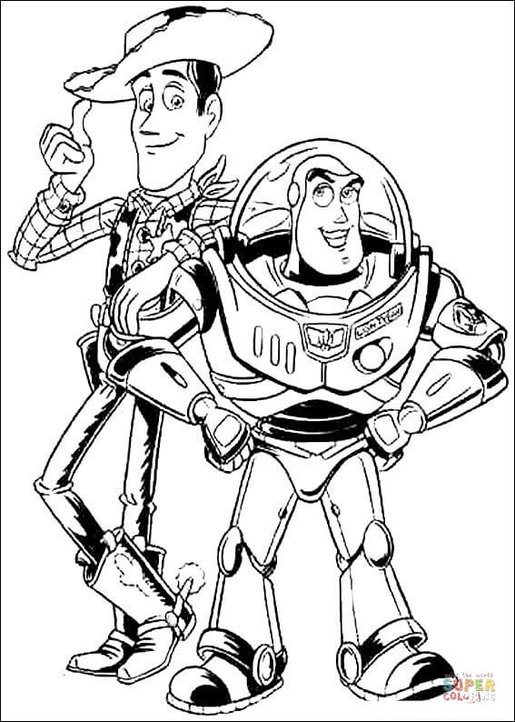 567x794 Buzz Lightyear And Woody Sheriff Coloring Page Free Printable