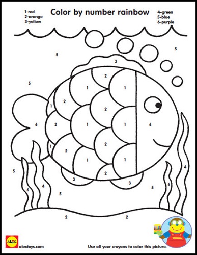 387x500 Color By Number Rainbow Fish Printable!