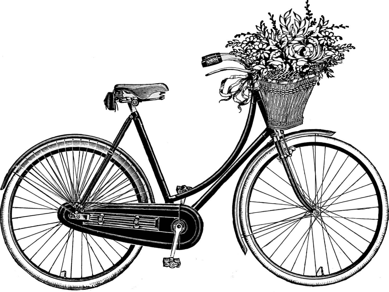 1500x1127 Vintage Bicycle With Basket Drawing Bikes Vintage