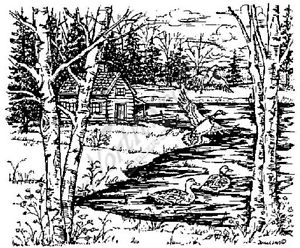 300x248 Rubber Stamp Ducks And Cabin Woods Camping Lake Northwoods P3614