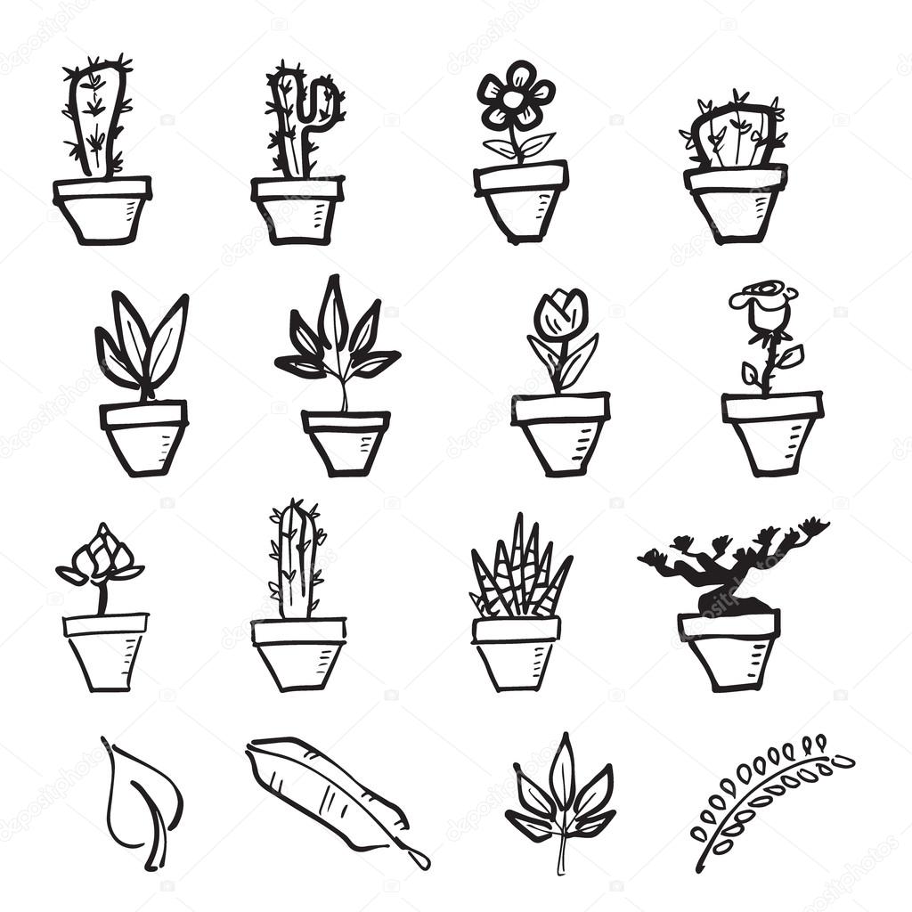 1024x1024 Cactus And Plant Cartoon Drawing Stock Vector Tawesit@gmail