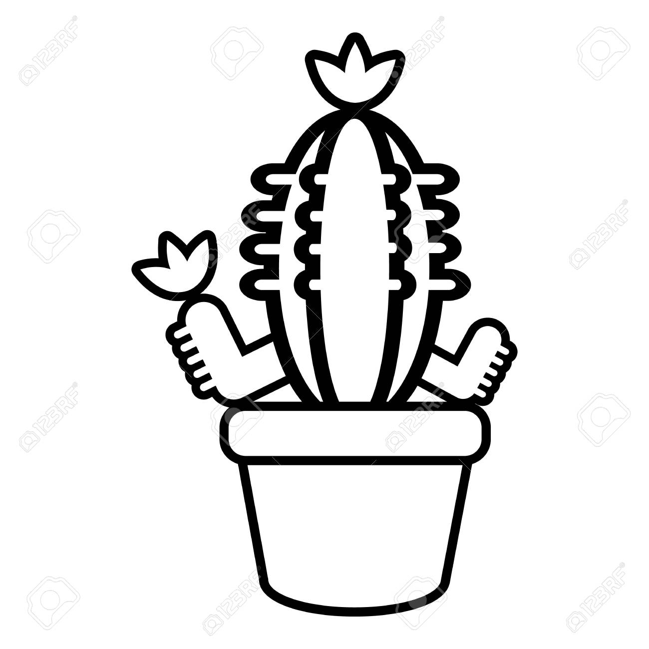 1300x1300 Pot Cactus Icon, Outline Line Style Royalty Free Cliparts, Vectors