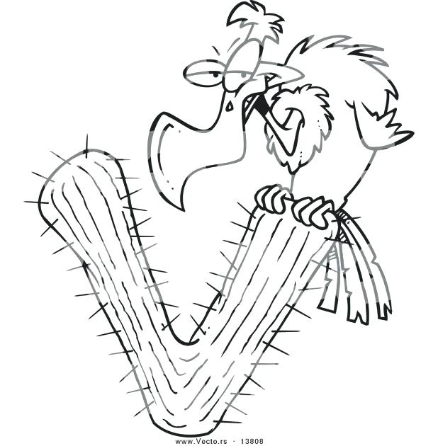 618x630 Cactus Coloring Page Vector Of A Cartoon Vulture Perched On Letter