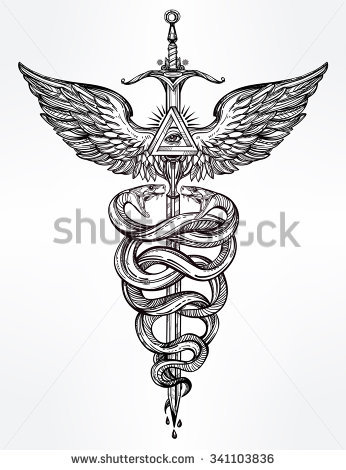 346x470 Caduceus Symbol Of God Mercury. Highly Detailed Snakes, Wrapped