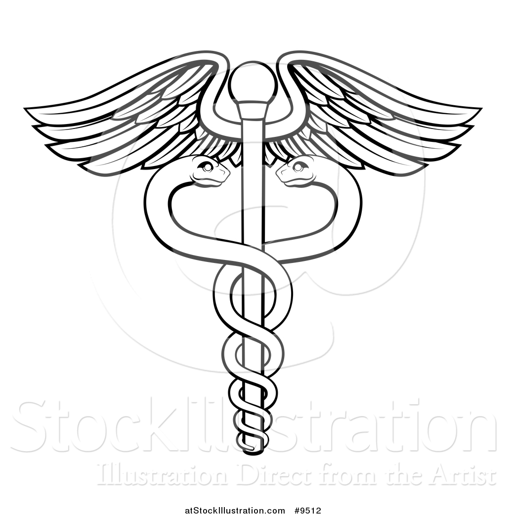 1024x1044 Vector Illustration Of A Black And White Lineart Medical Caduceus