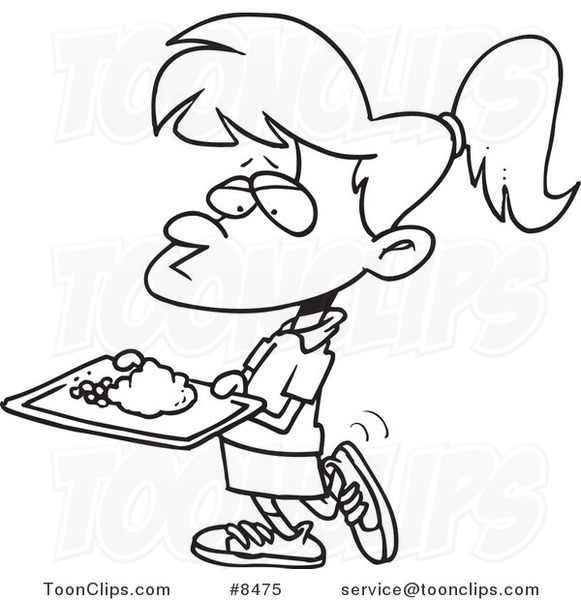 581x600 Cartoon Black And White Line Drawing Of A Girl Carrying Cafeteria