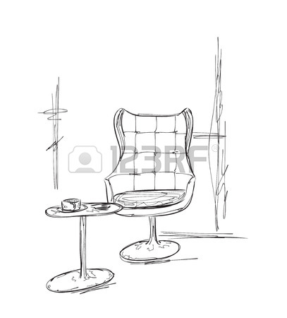 407x450 Furniture In Summer Cafe. Chair And Table Sketch Royalty Free
