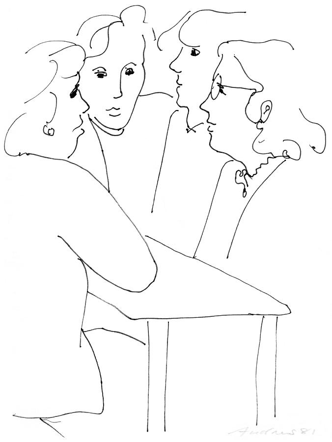 676x900 Women Chatting In Cafeteria Drawing By Annabel Andrews