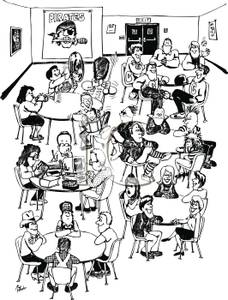 228x300 And White Cartoon Of Teenagers Eating In The School Cafeteria