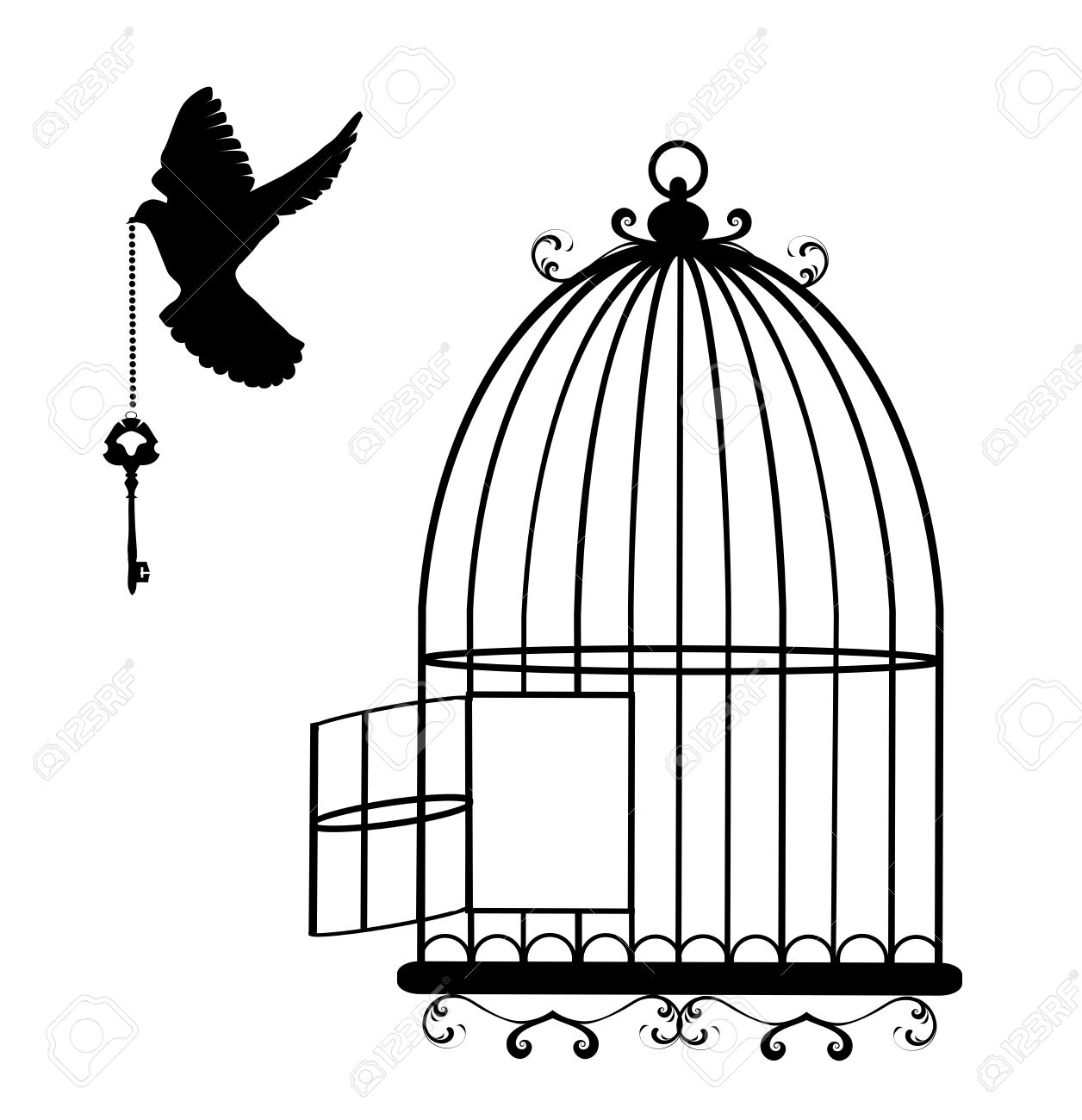 1256x1300 Vector Illustration Of A Flying Dove With A Key And Cage Open