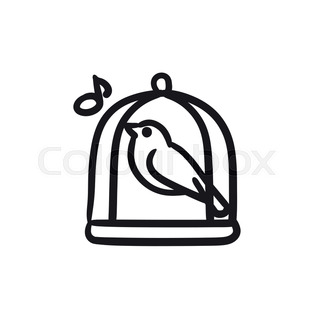 320x320 Bird Singing In Cage Vector Sketch Icon Isolated On Background