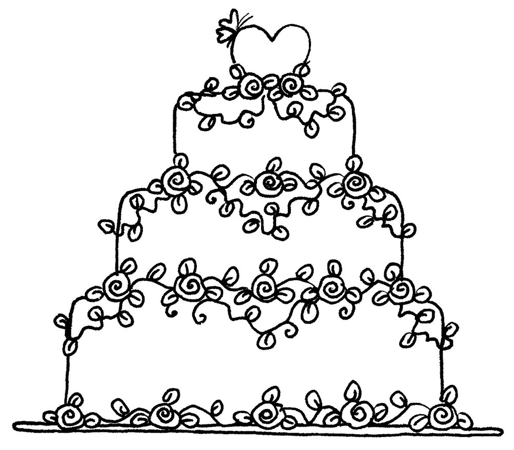 1000x877 Floral Wedding Cake Rubber Stamp