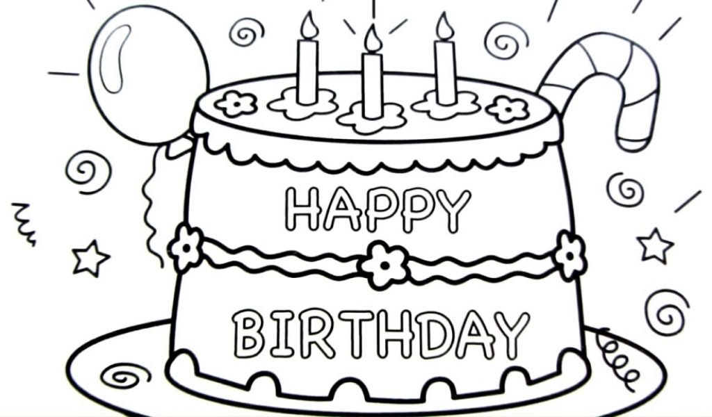1024x600 Happy Birthday Cake Drawing Pages, Coloring Book, Fun Art Colours