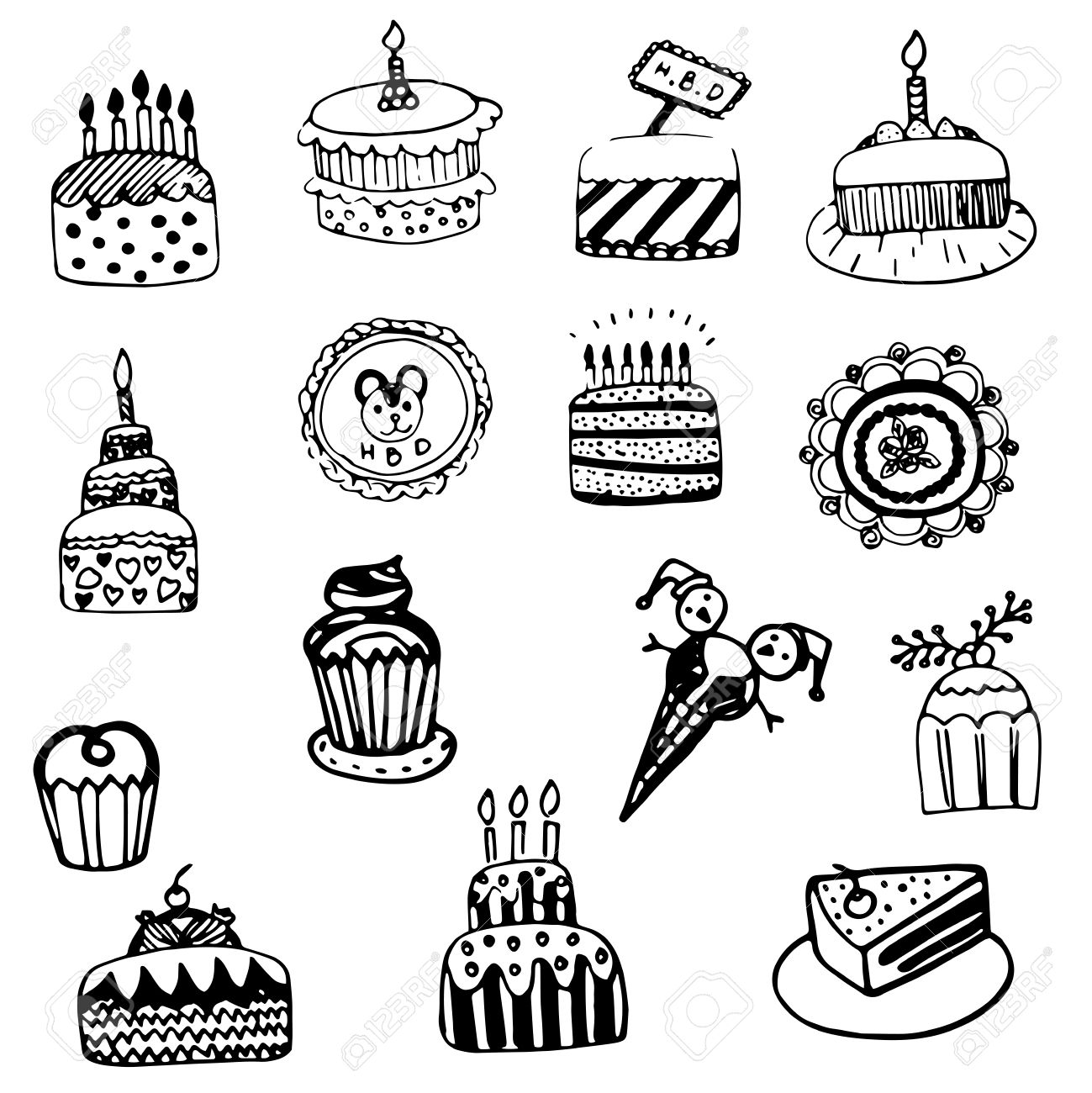 1299x1300 Cake Sketch Vector Set Royalty Free Cliparts, Vectors, And Stock